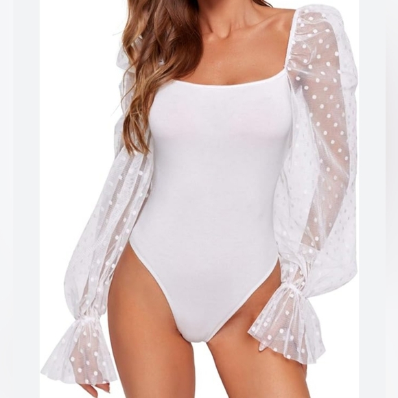 Wdirara Tops - Nwt,Wdirara | Womens White Long sleeve,laced Bodysuit